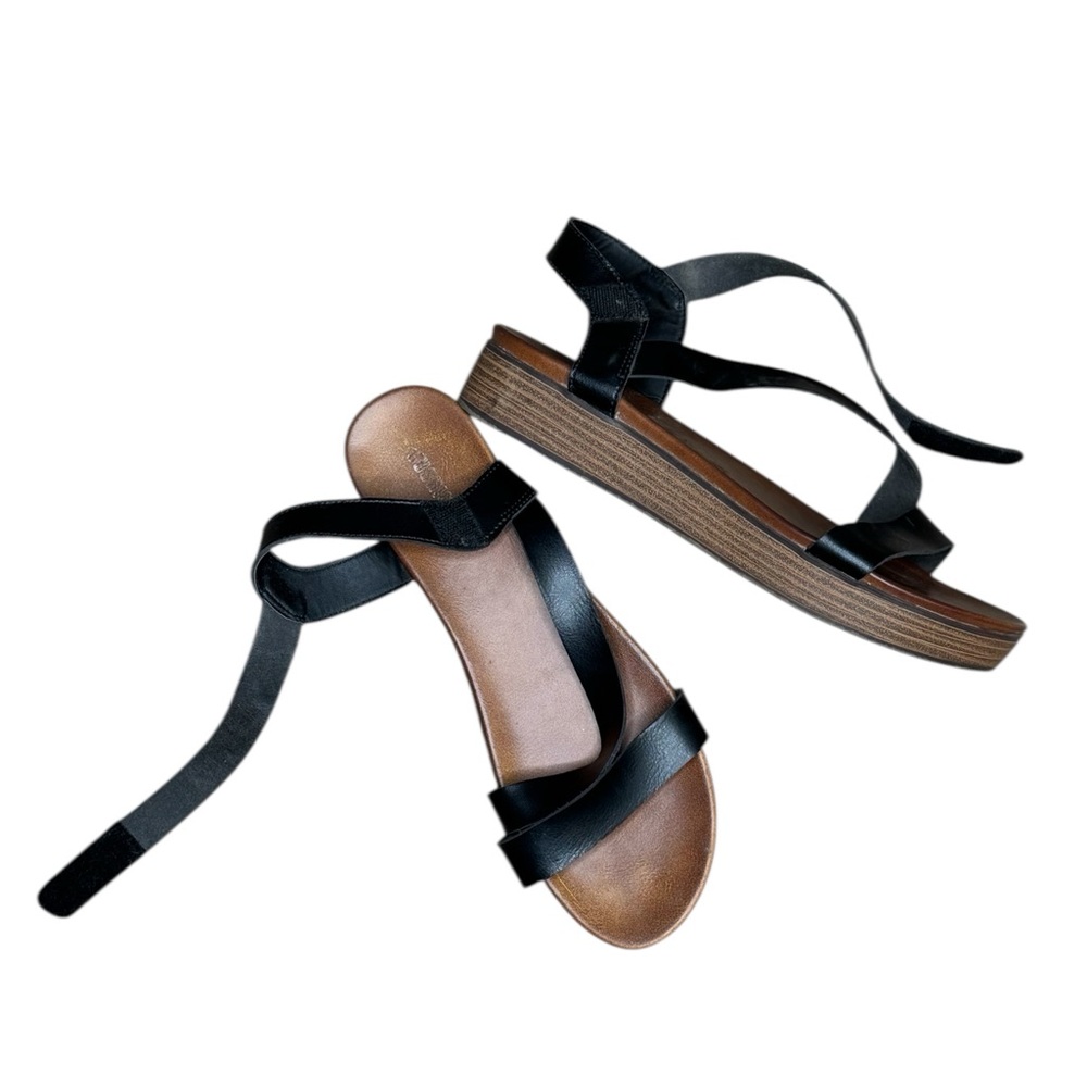 Black Strappy Sandals with Brown Sole